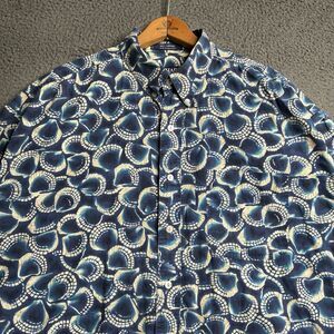 Vintage Chaps Ralph Lauren Shirt Mens Large Blue Short Sleeve Seashell AOP Beach
